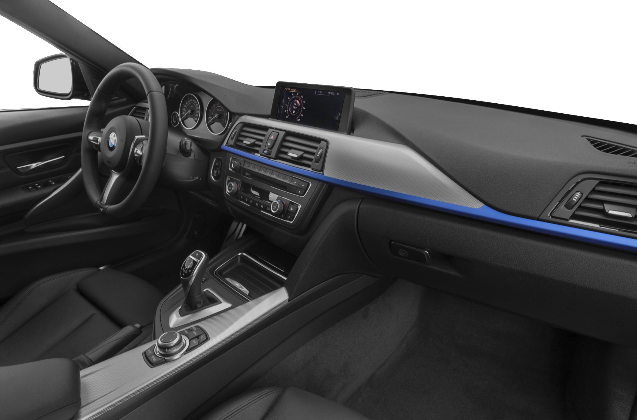 Dashboard and infotainment system with steering wheel and gear shift