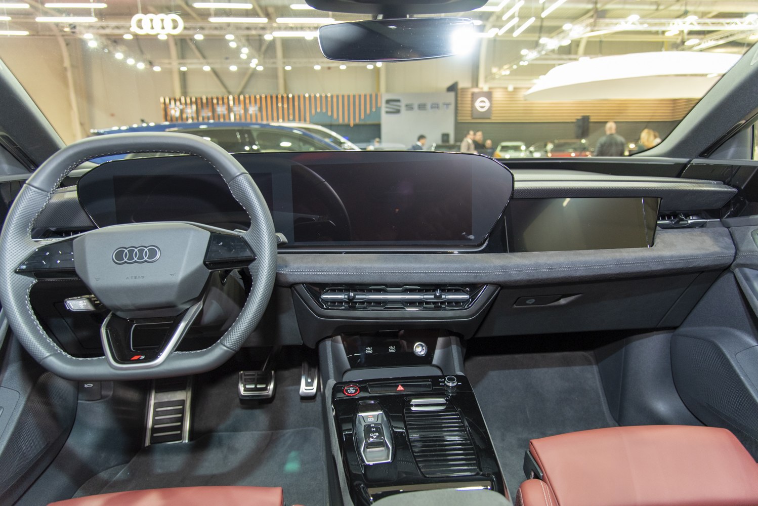 Modern digital dashboard and multifunction steering wheel with center console controls
