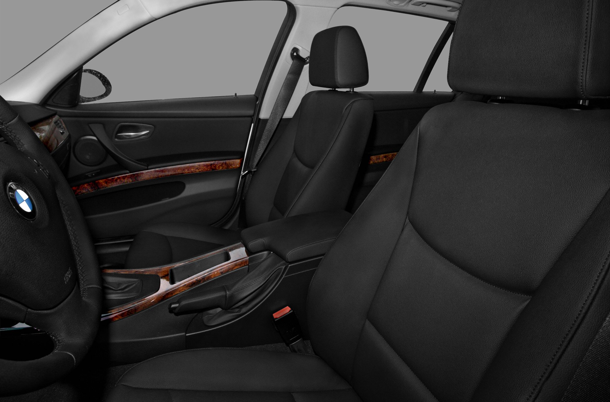 Front seats and wood trim interior close-up