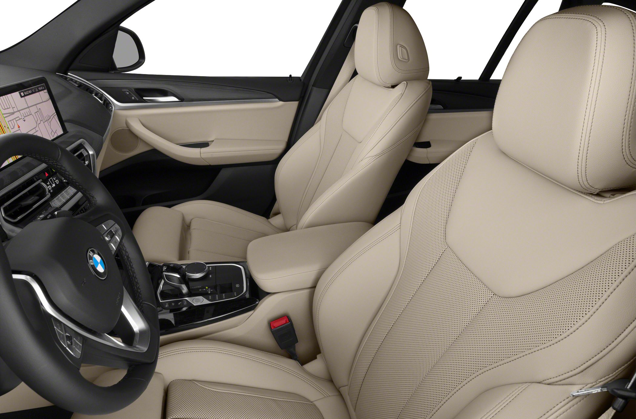 Beige perforated leather seats and advanced center console with digital controls