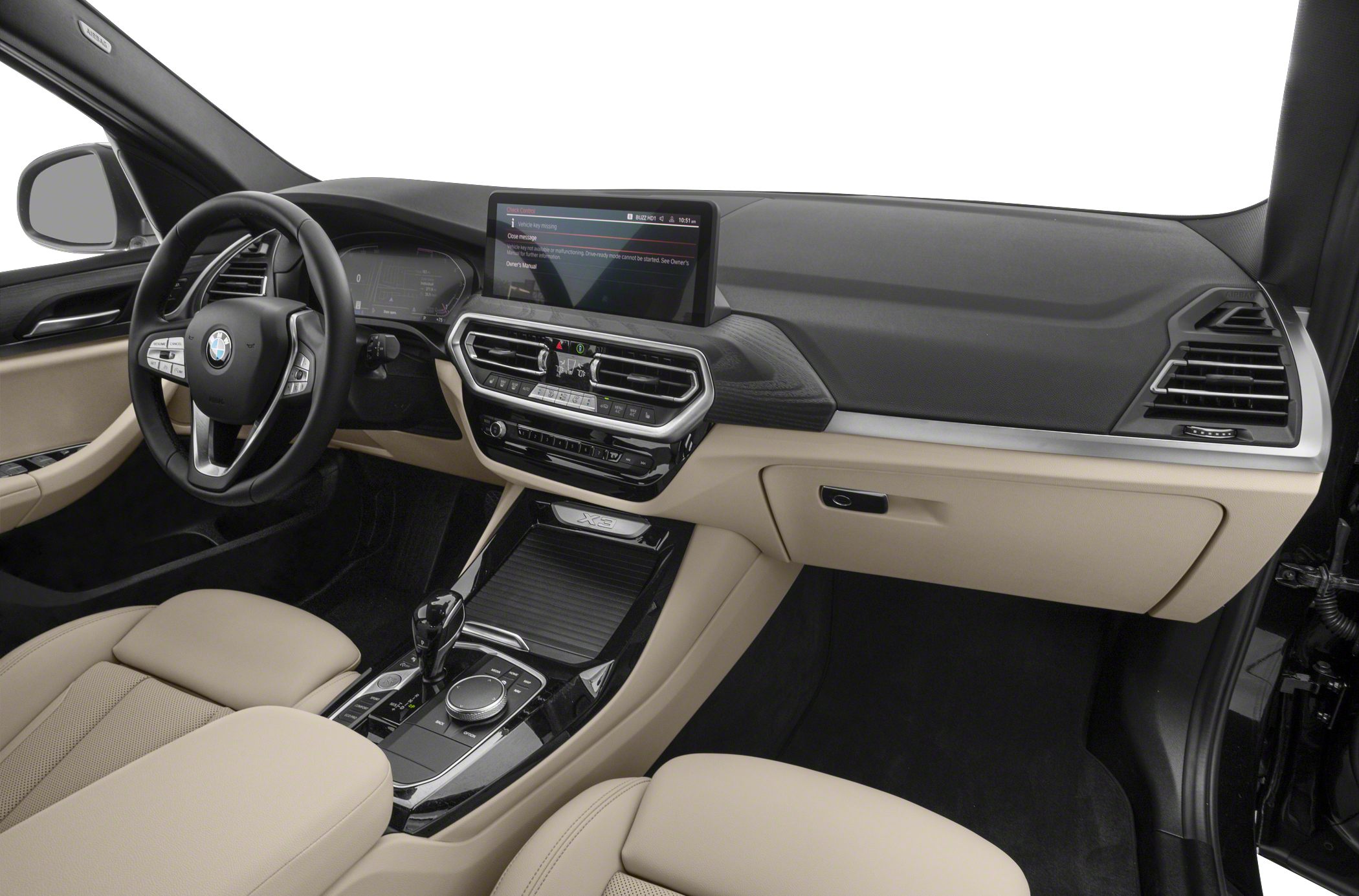 Interior dashboard and steering wheel with advanced digital displays and controls