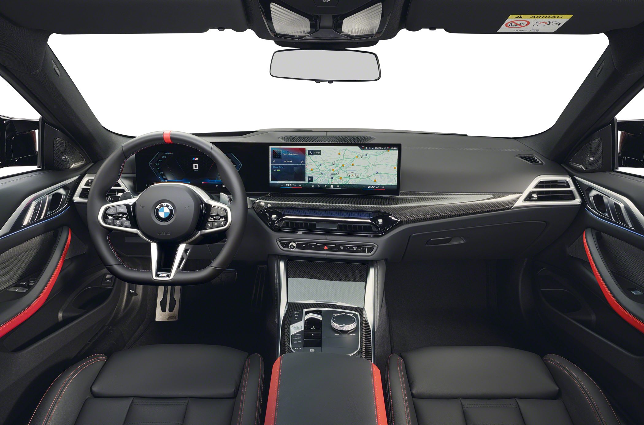 Digital instrument cluster and wide multimedia display in modern car interior