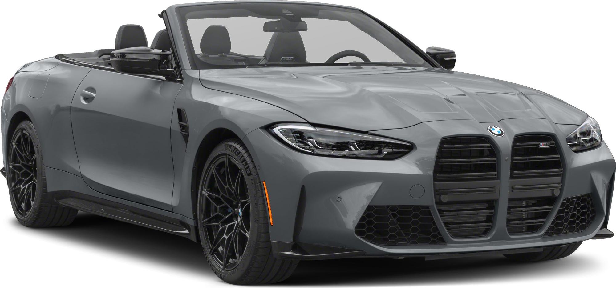 Front grille, sleek headlights, black sporty wheels of a convertible