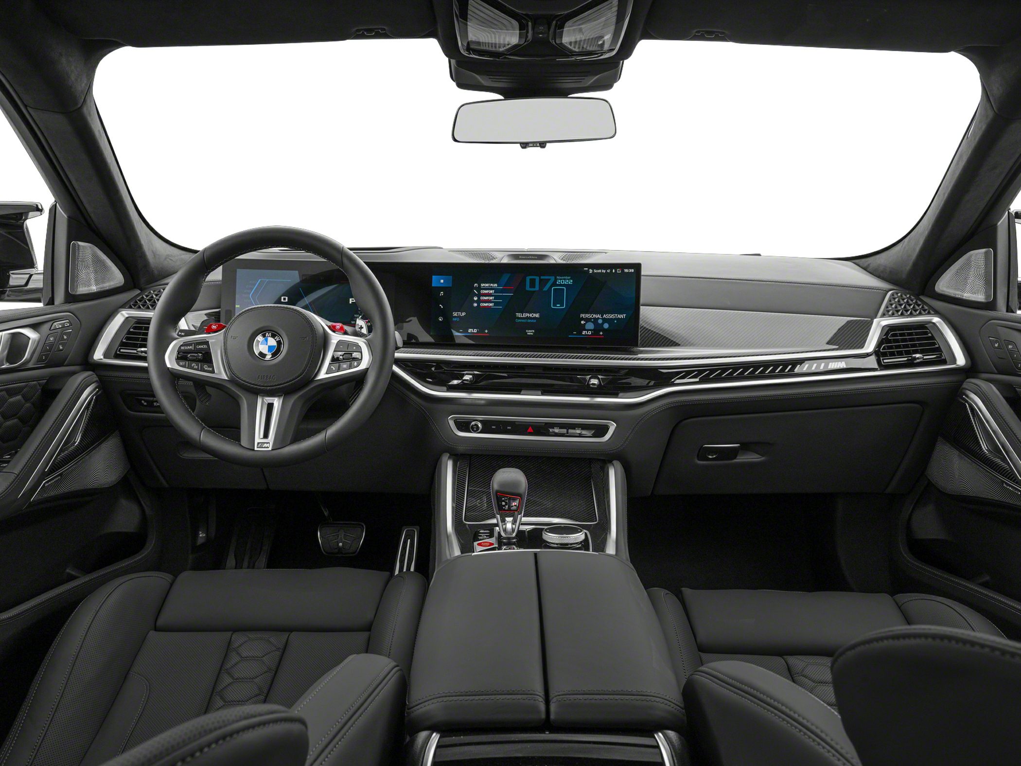 Luxury SUV interior with digital dashboard and sporty steering wheel