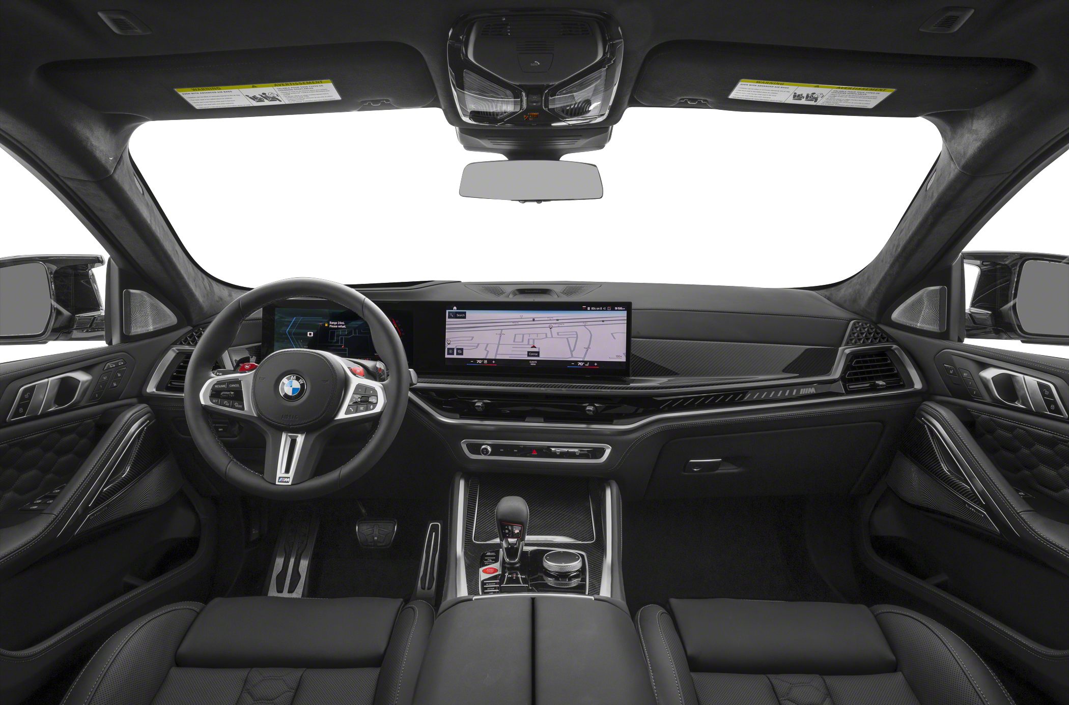 Modern digital dashboard and sporty steering wheel with center console controls
