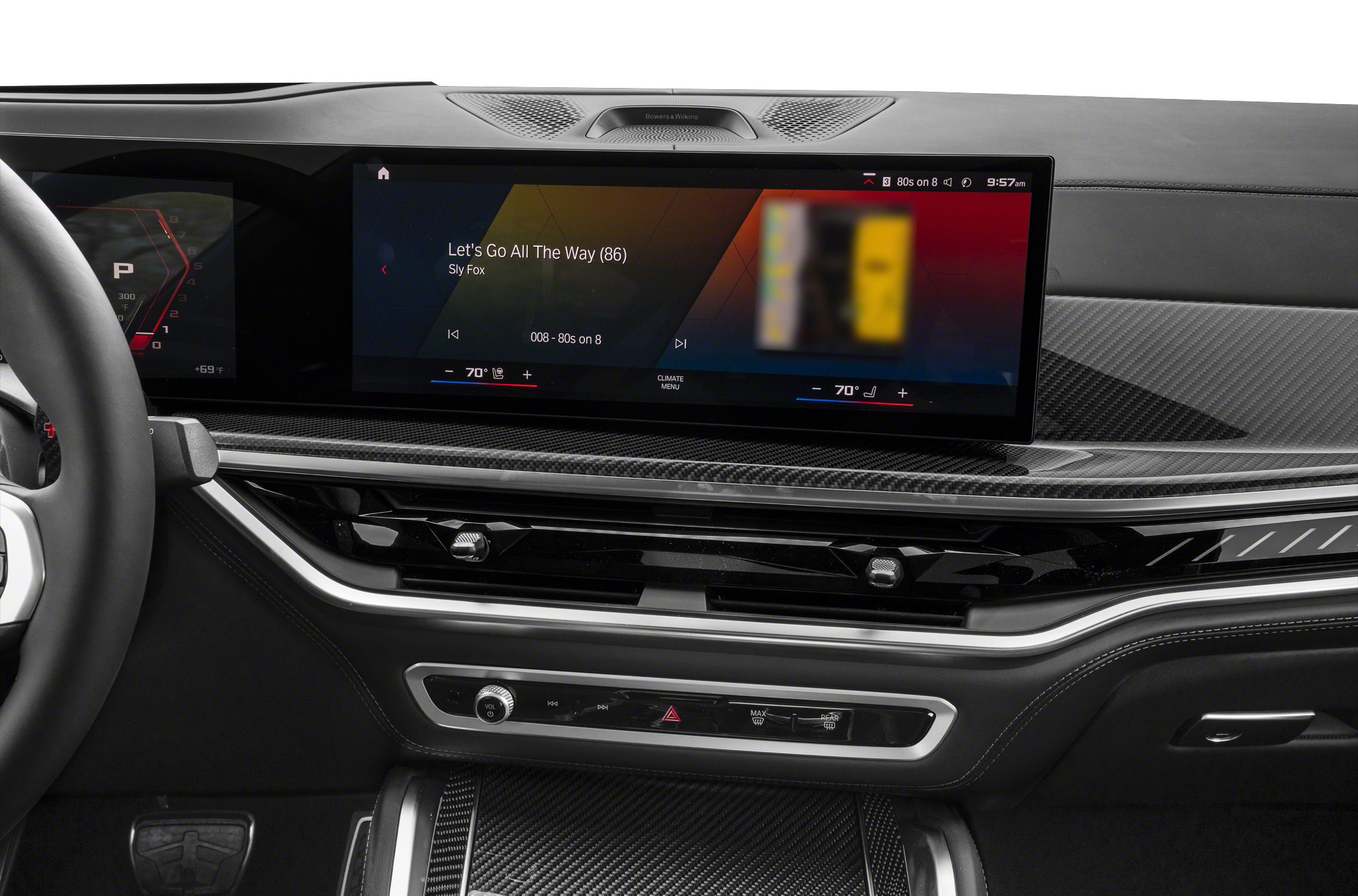 Digital dashboard and infotainment system with carbon fiber trim