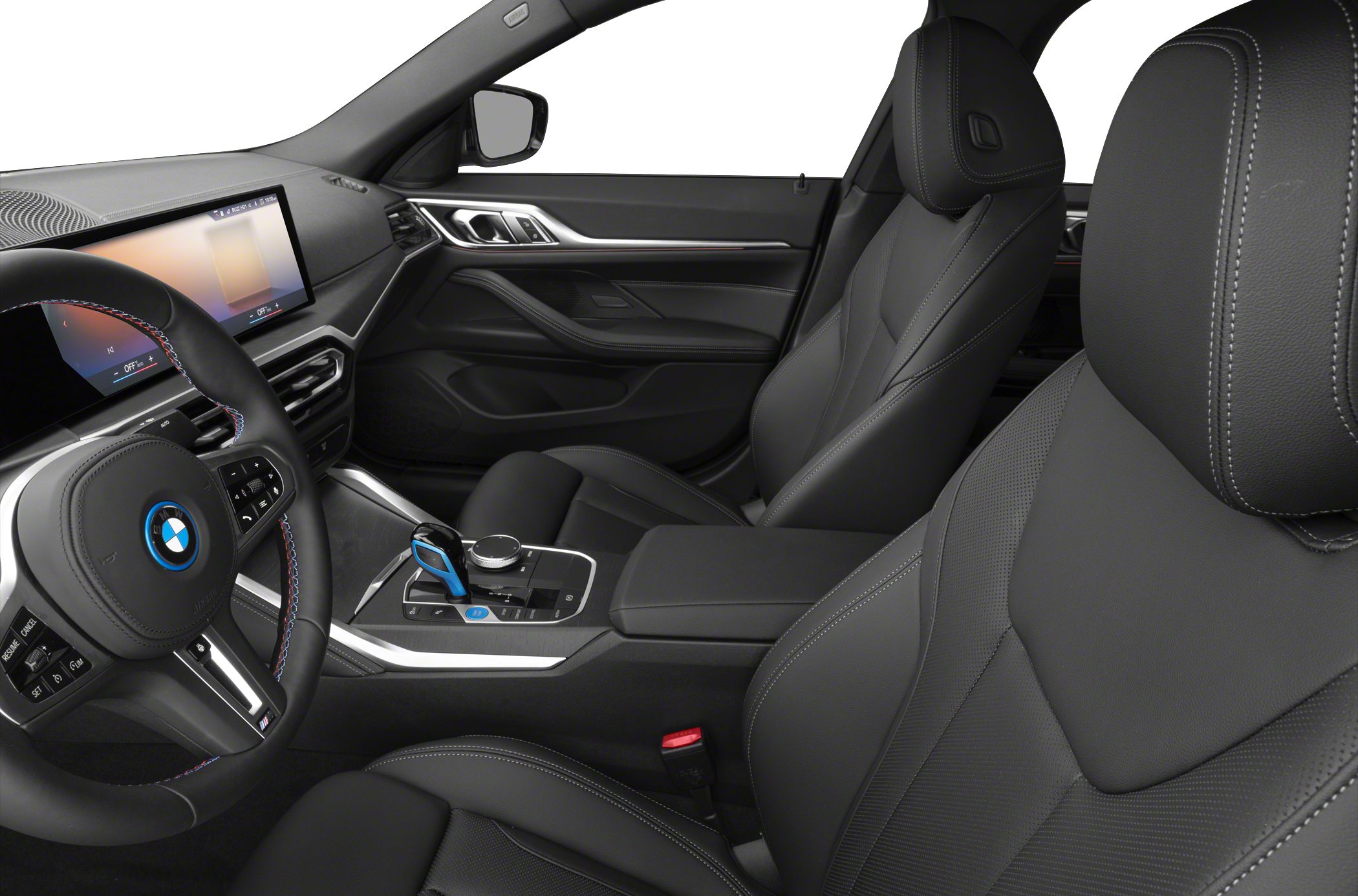 Digital cockpit and leather seats in car interior