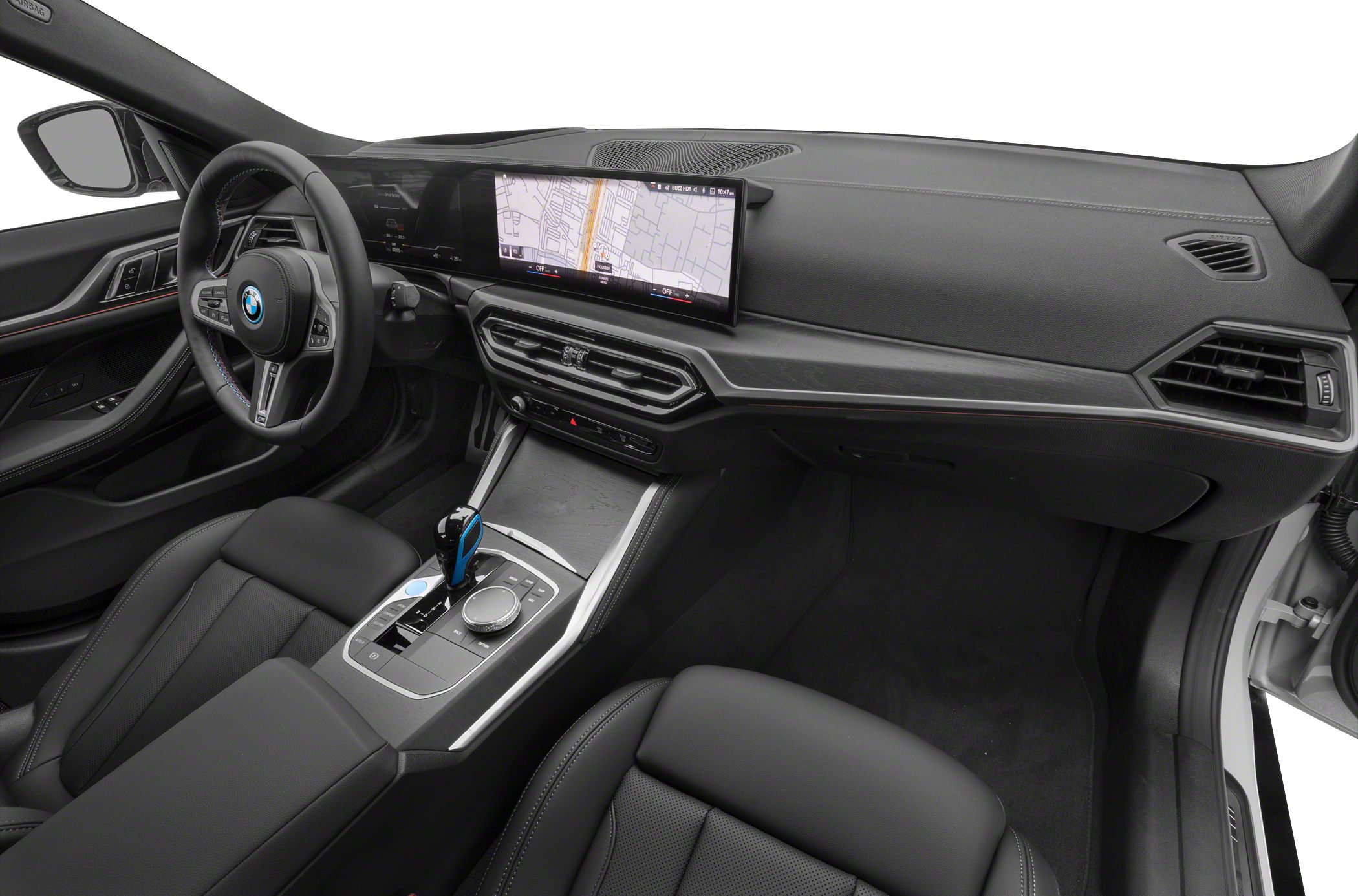 Digital dashboard and center console with navigation display.