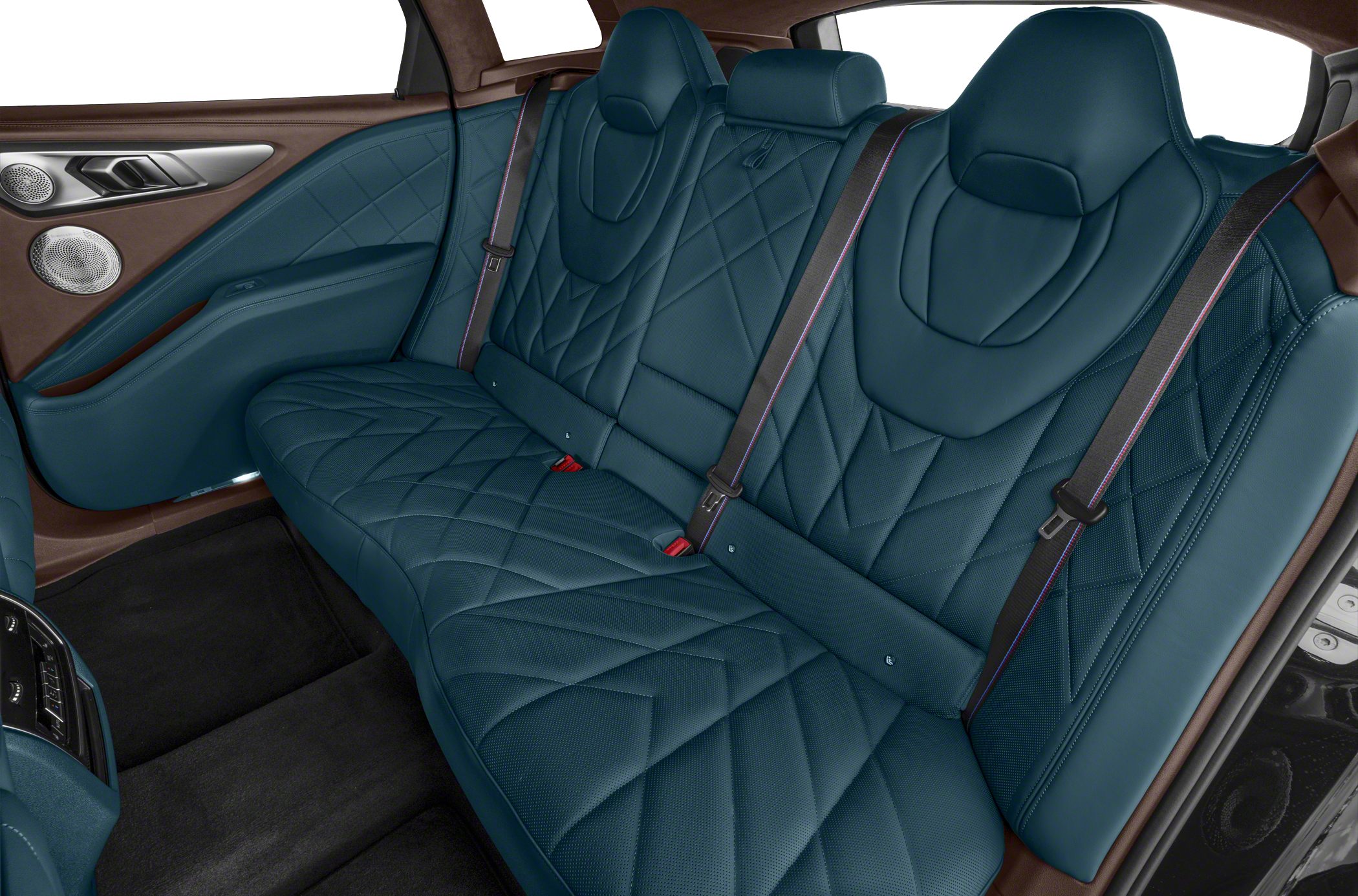 Luxury rear seat with blue quilted leather upholstery and advanced comfort features