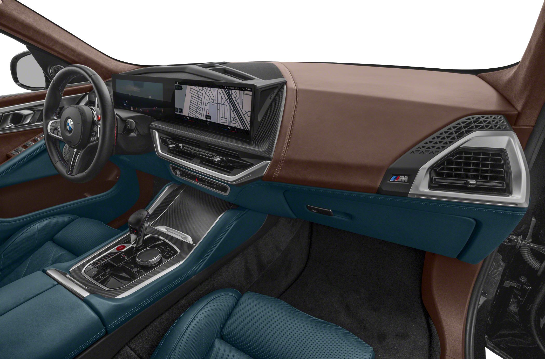 Dual digital displays and premium leather interior with carbon fiber accents