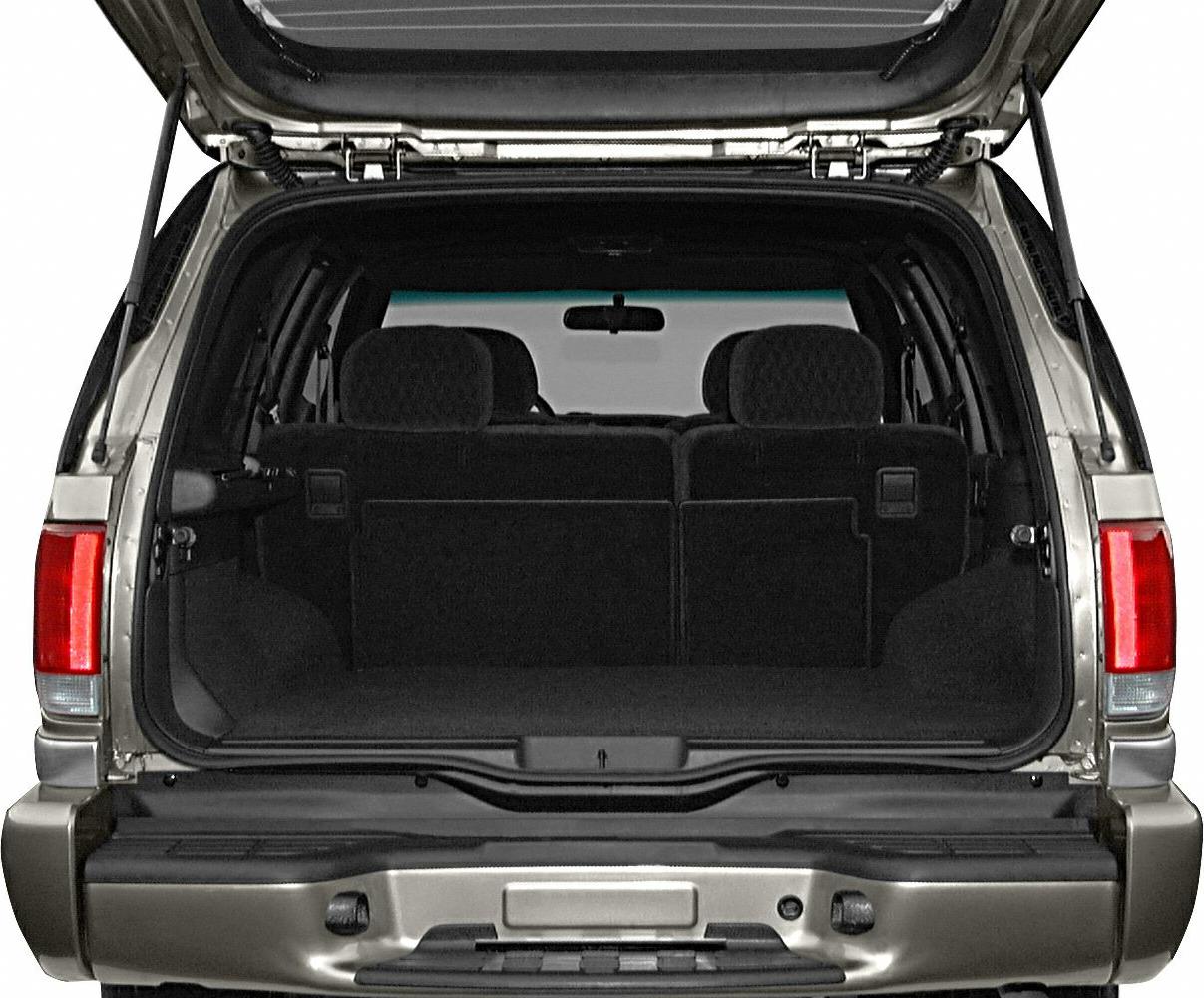 Open rear cargo area with tailgate and rear seats