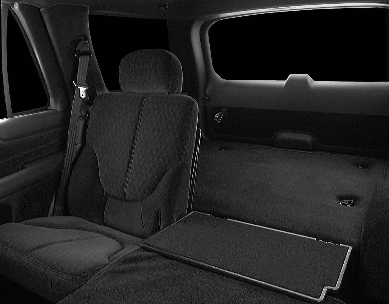 Rear seat and spacious cargo area with foldable seat feature in an SUV