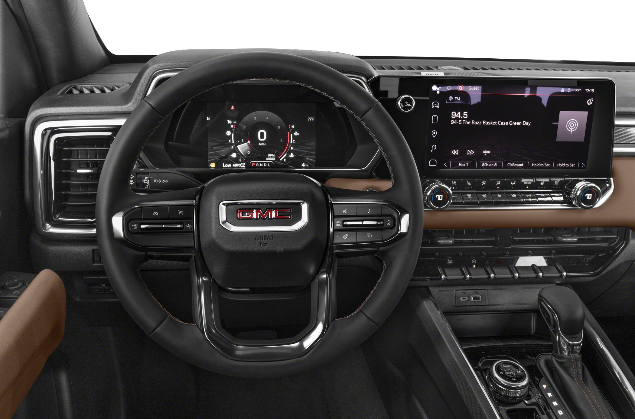 Modern digital dashboard with multifunction steering wheel and touchscreen infotainment