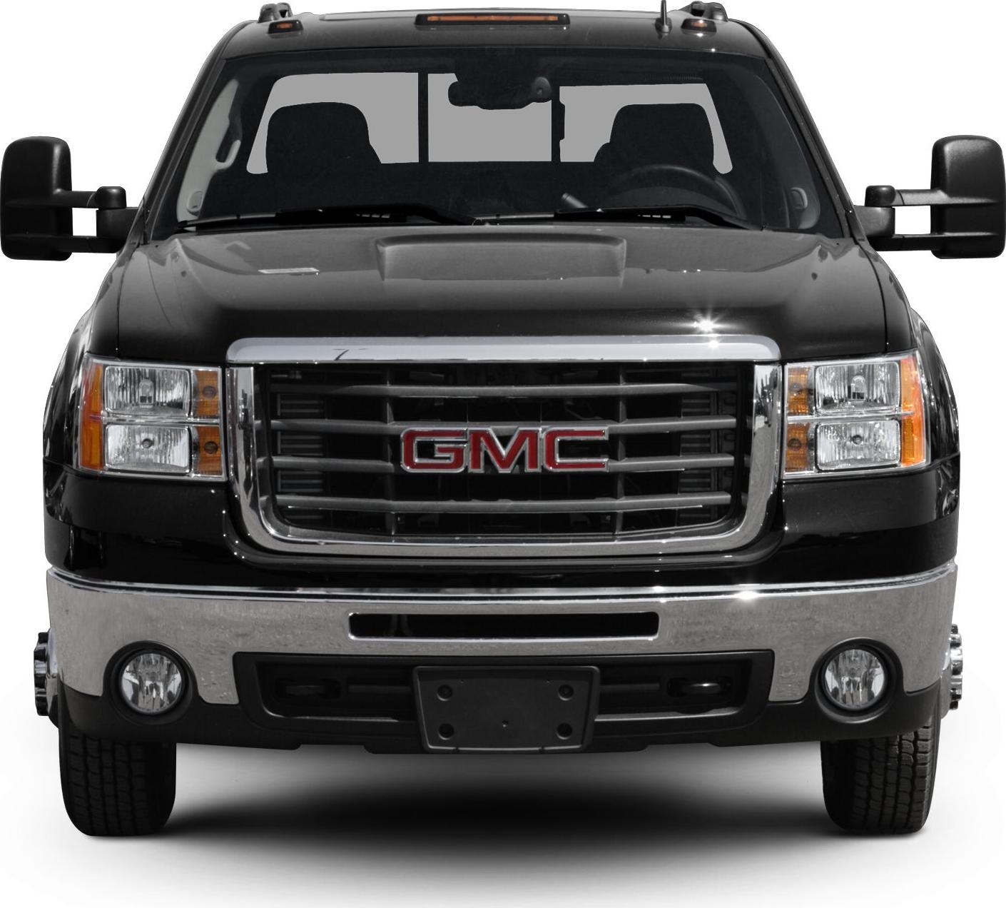 Front view of rugged pickup with prominent grille and extended cab