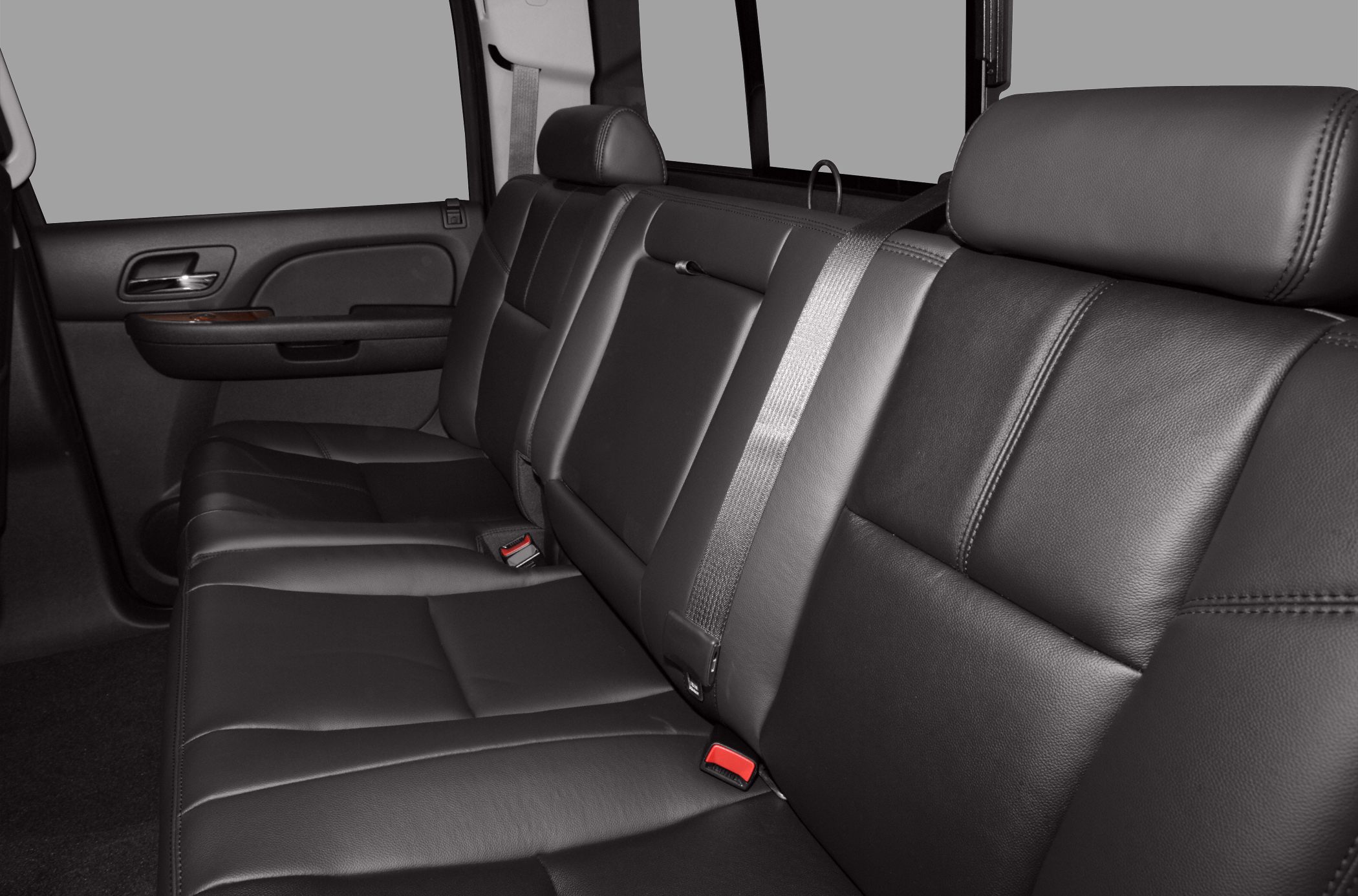 Rear leather seats with seat belts of extended cab truck interior