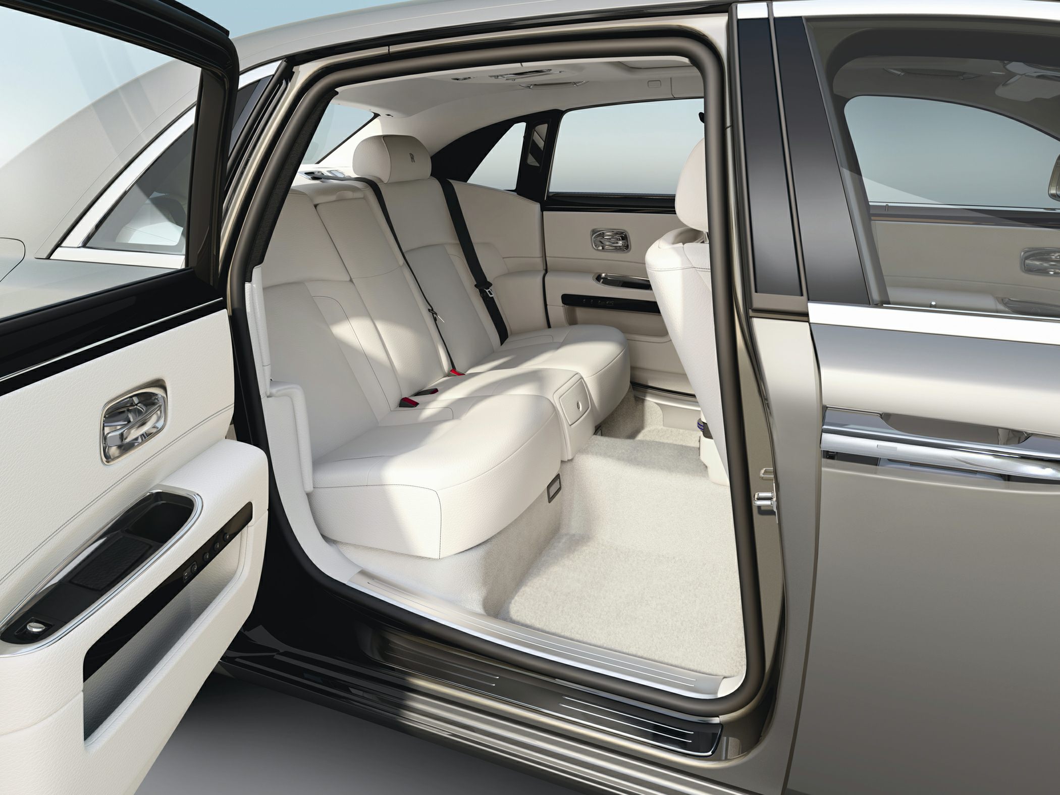 Spacious white leather rear seating with premium trims and wide door opening