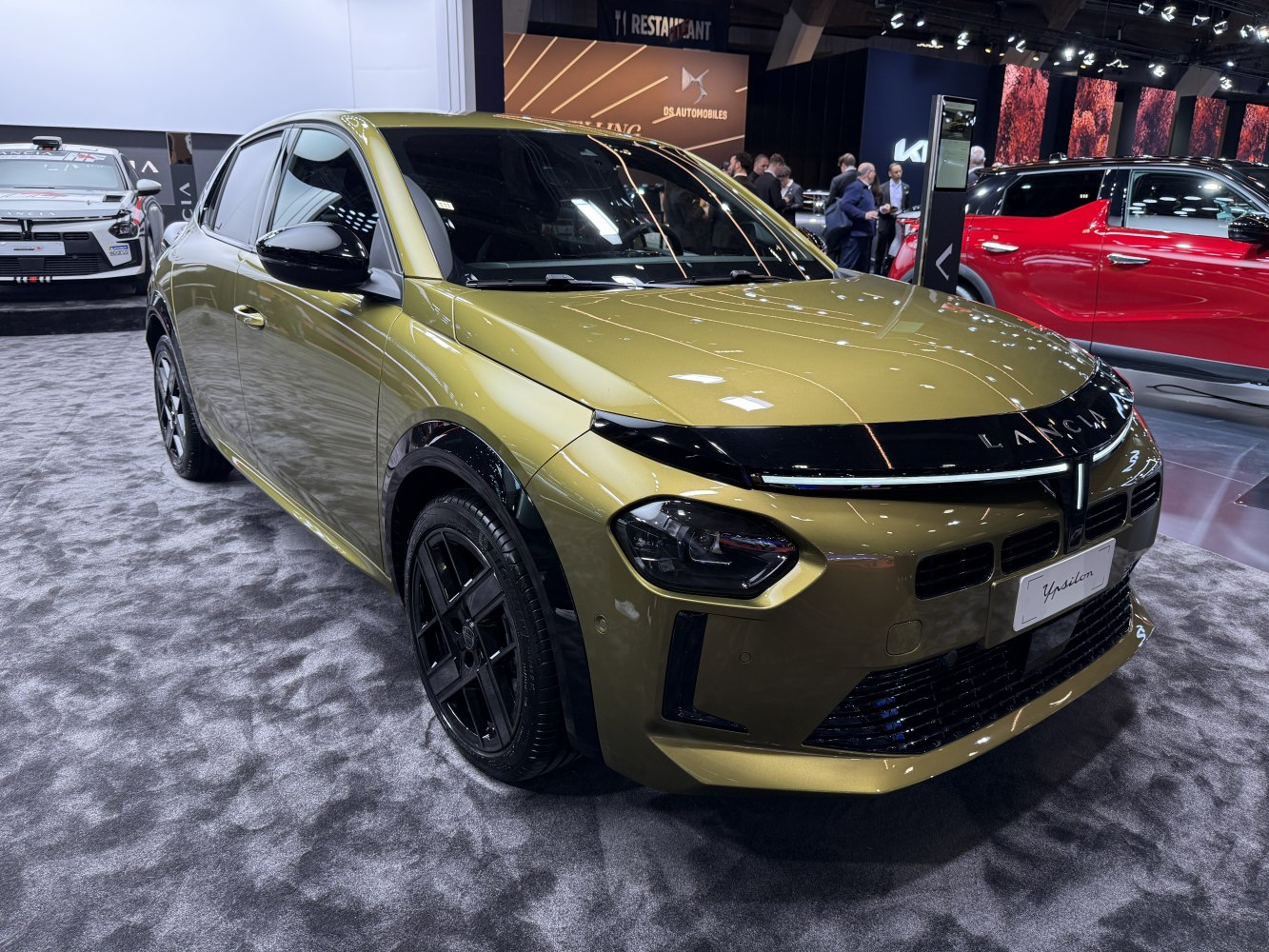 Distinctive front LED lights and glossy black trim on compact hatchback