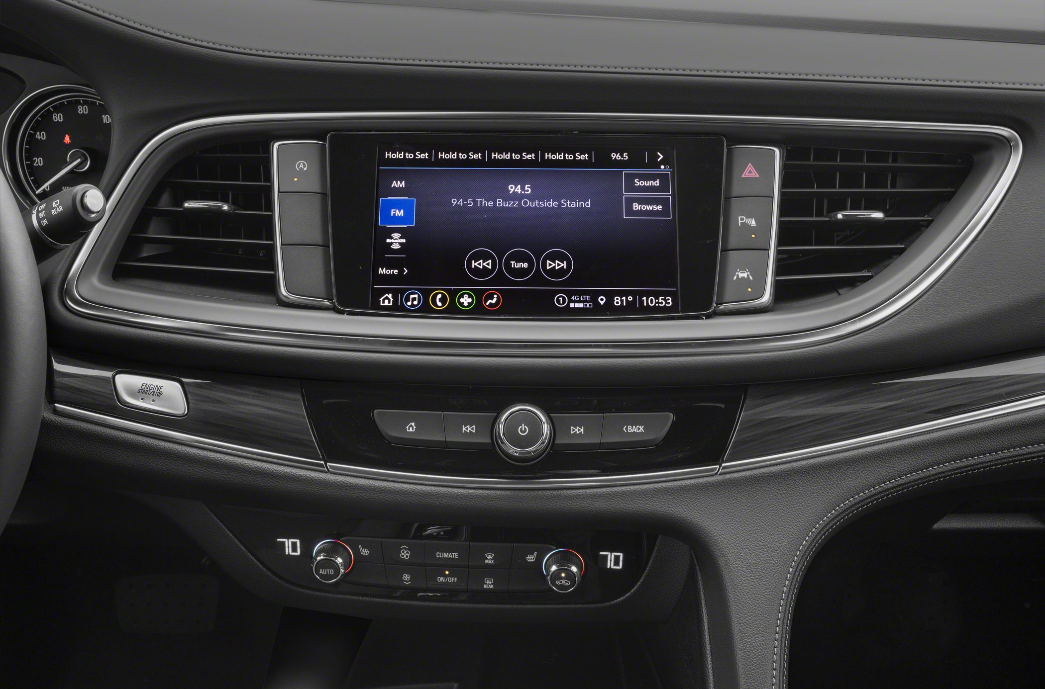 Infotainment touchscreen and dual-zone climate control panel