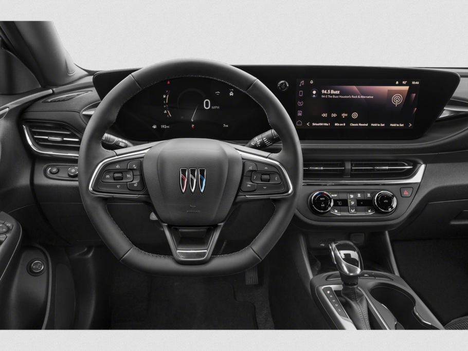 Digital instrument cluster and touchscreen infotainment system in car interior