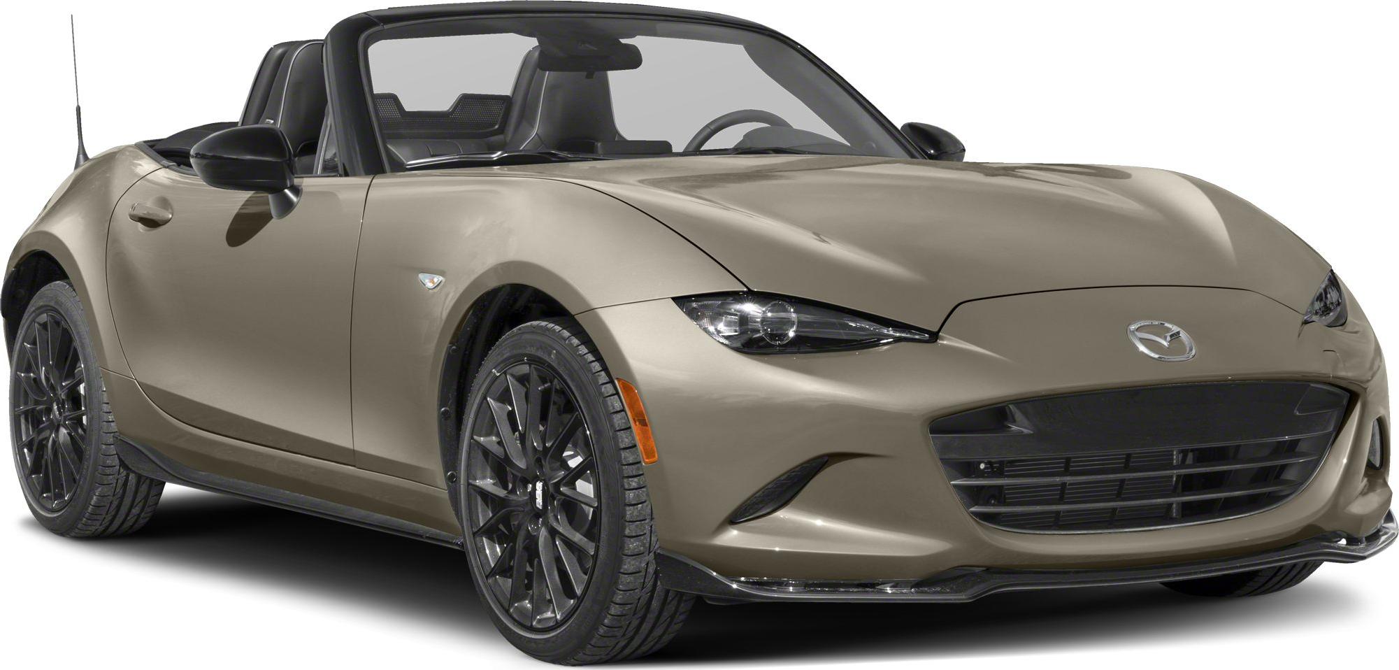 Front view of convertible with sleek headlights and black alloy wheels