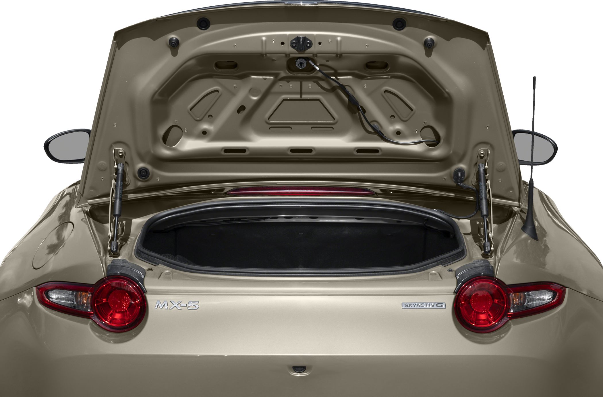 Open rear trunk with round taillights and SKYACTIV-G badge