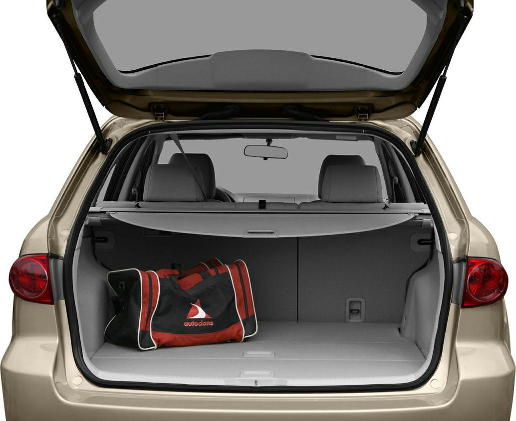 Rear cargo space with open tailgate and sports bag inside