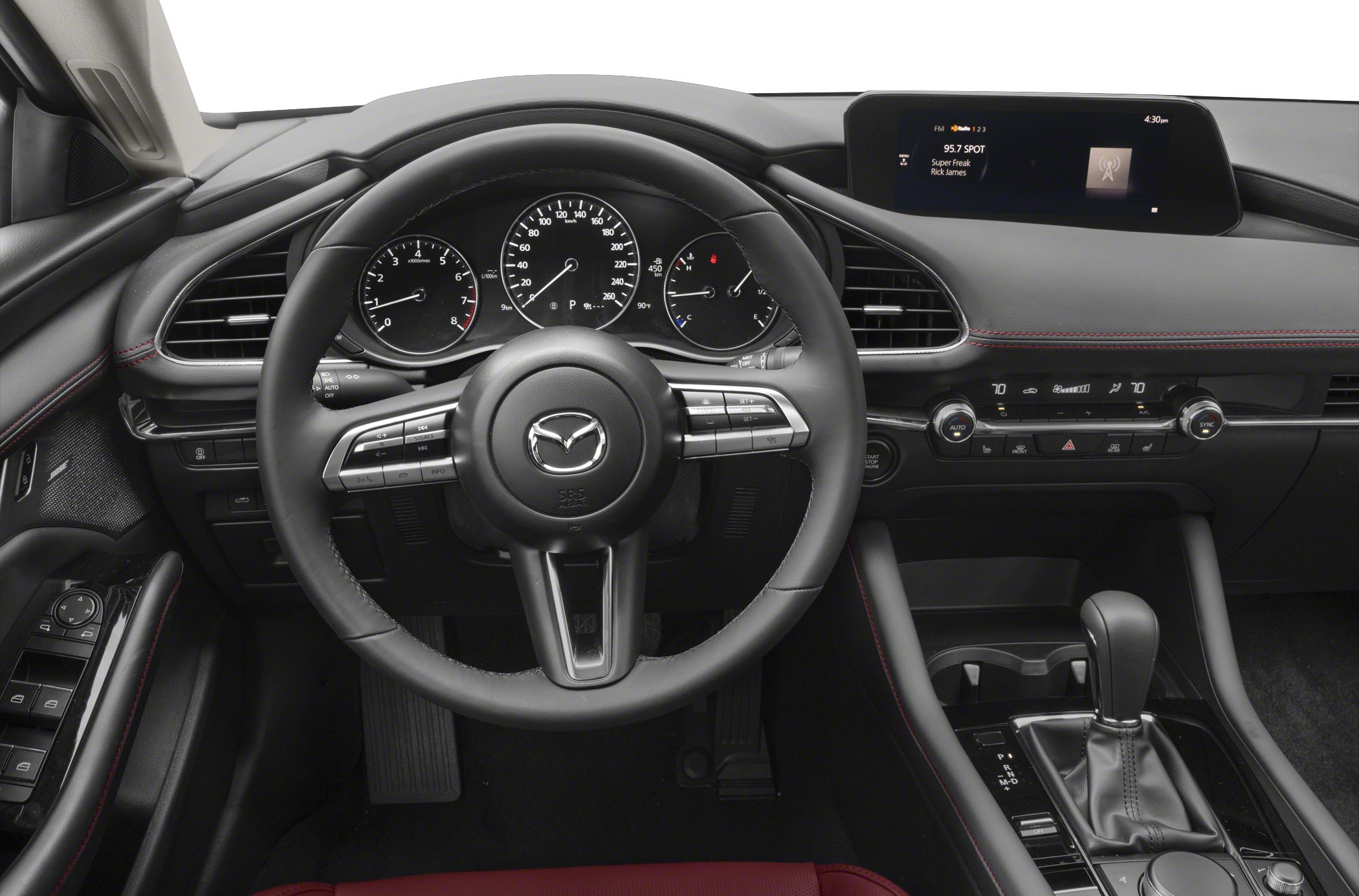 Dashboard and steering wheel with digital display and controls