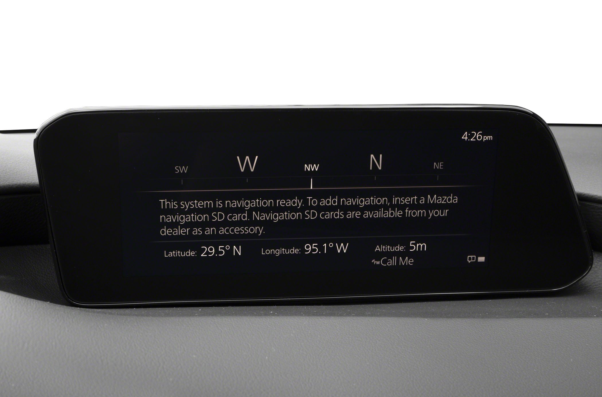 Car navigation system screen showing compass and GPS coordinates.