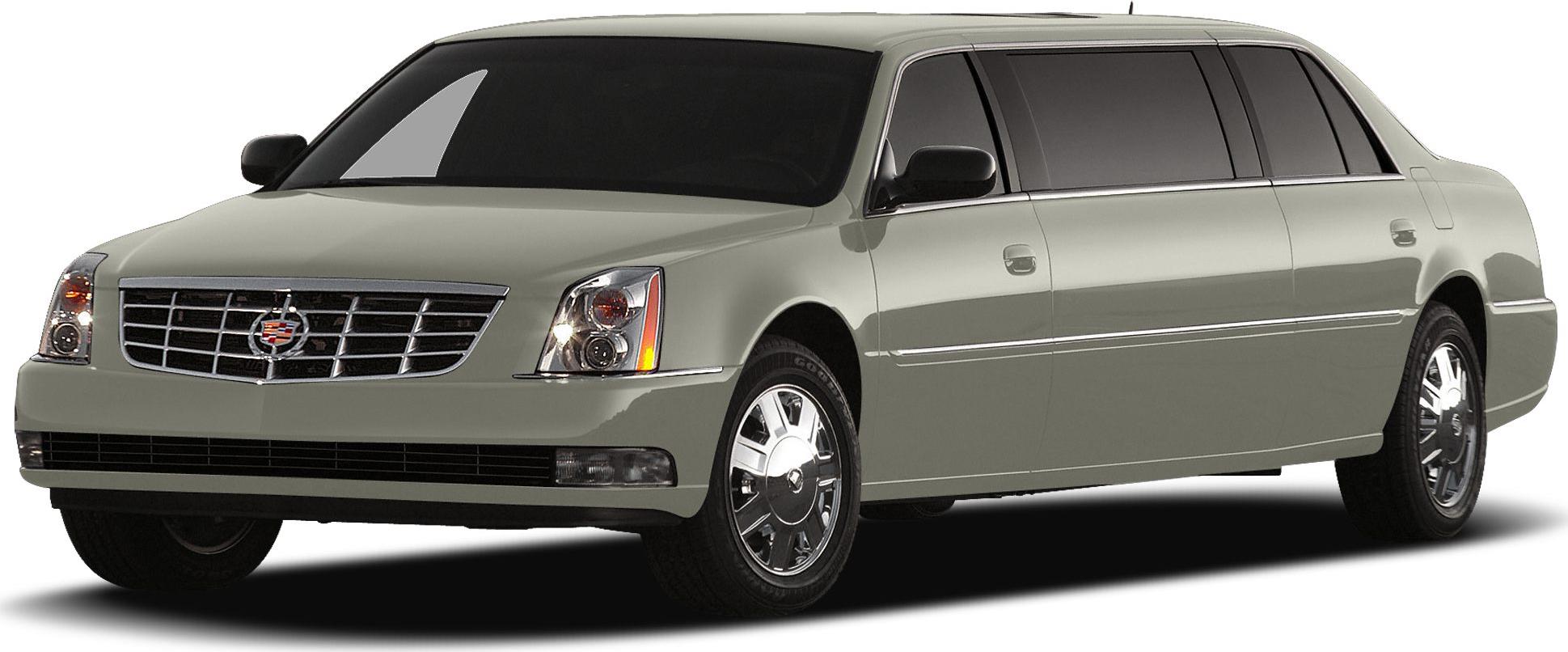 Front-side view of stretch limousine with extended body and tinted windows