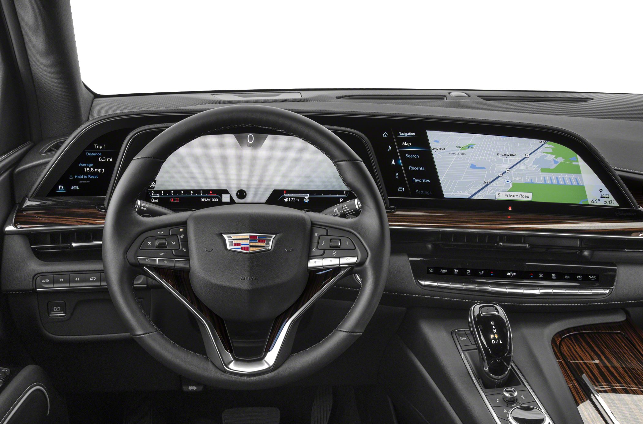 Digital instrument cluster and large navigation screen with multifunction steering wheel