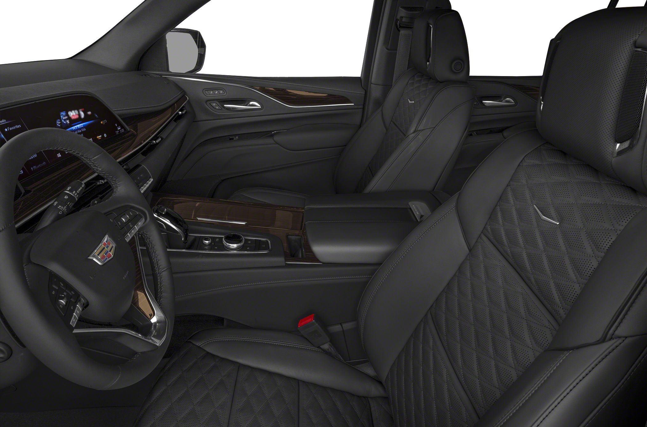 Black quilted leather seats with wood trim and advanced controls