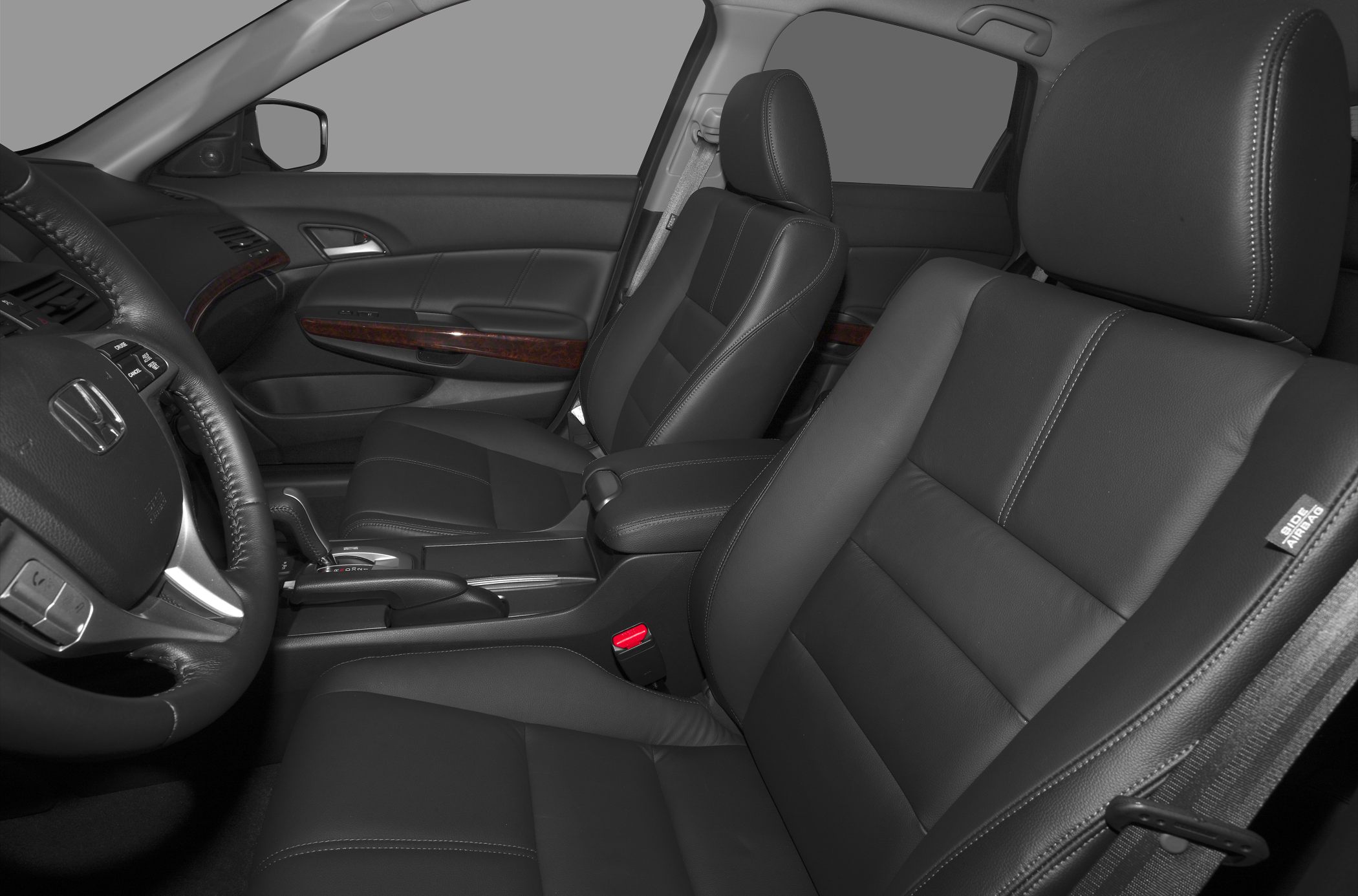 Leather front seats and dashboard with wood trim