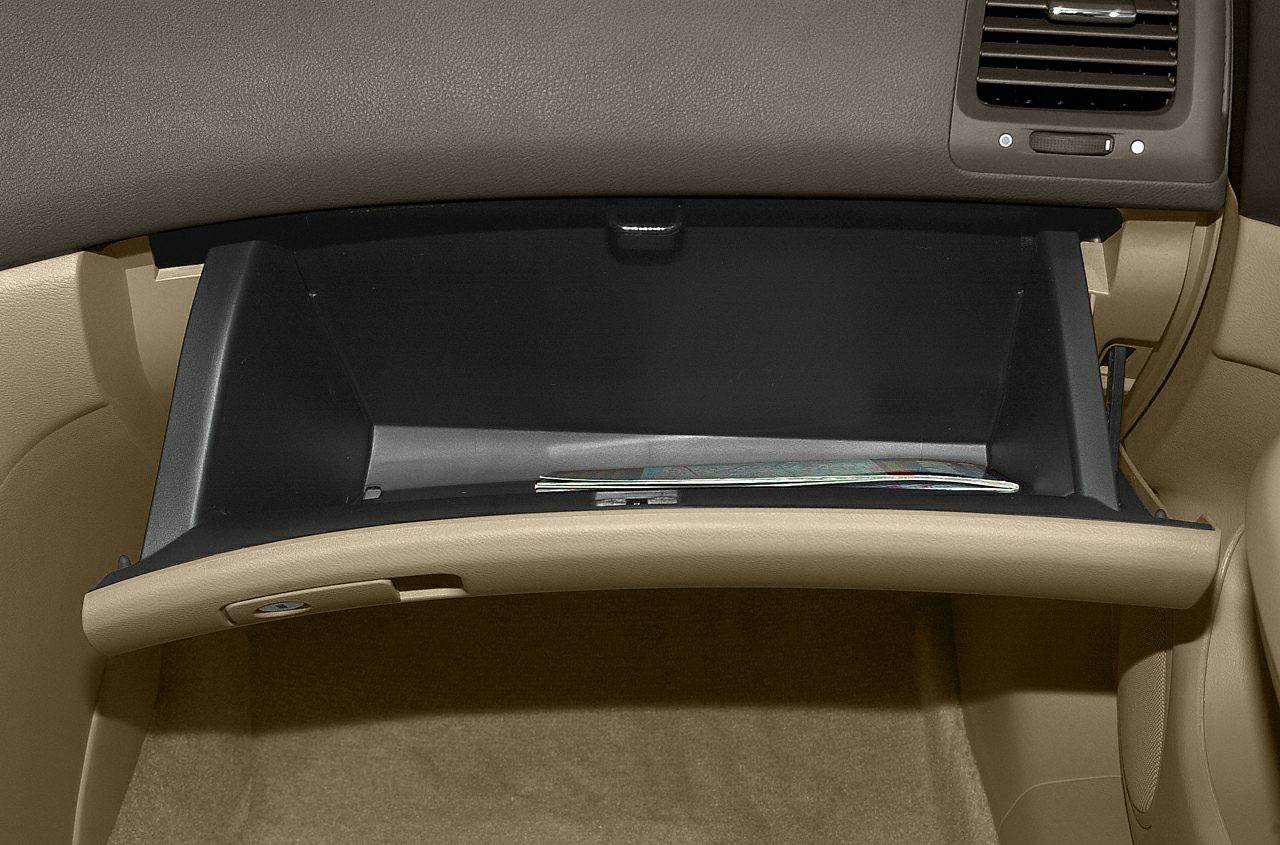 Open glove box compartment with interior storage space