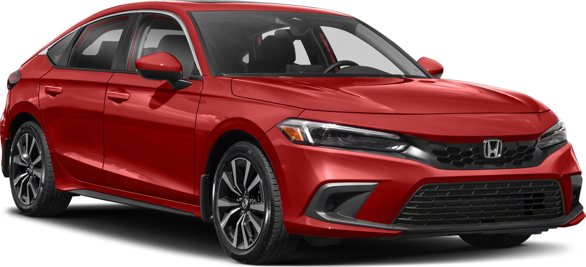 Compact red sedan with LED headlights and sporty alloy wheels