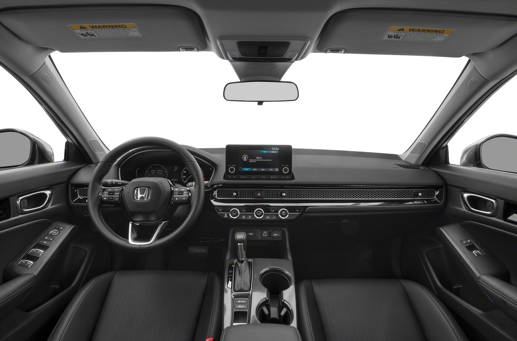 Dashboard and steering wheel with digital display and modern controls