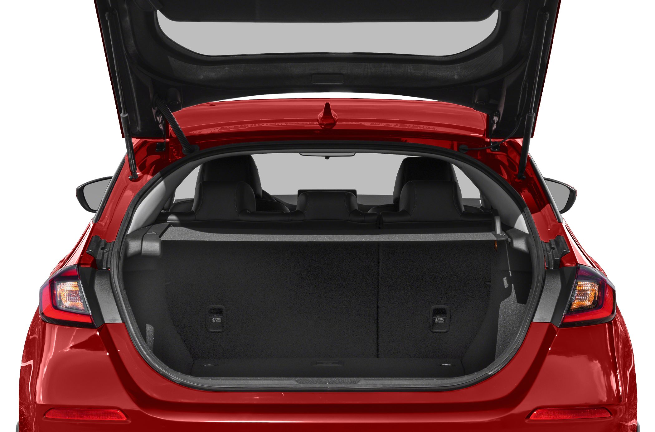 Open hatchback trunk with visible rear seats and ample cargo space
