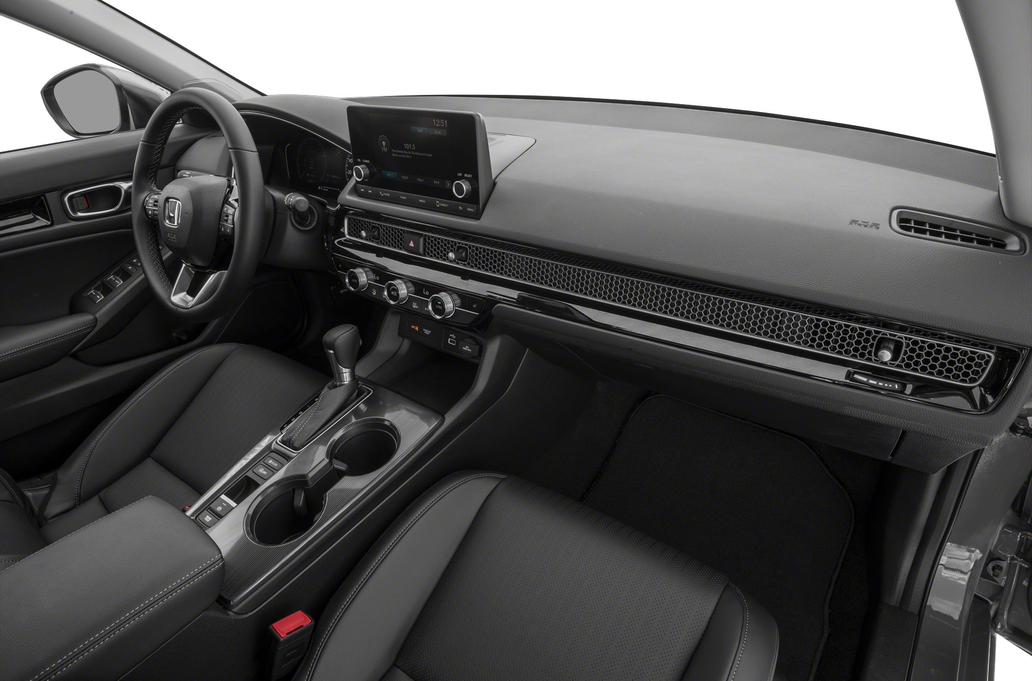 Modern car dashboard and center console with infotainment screen and controls