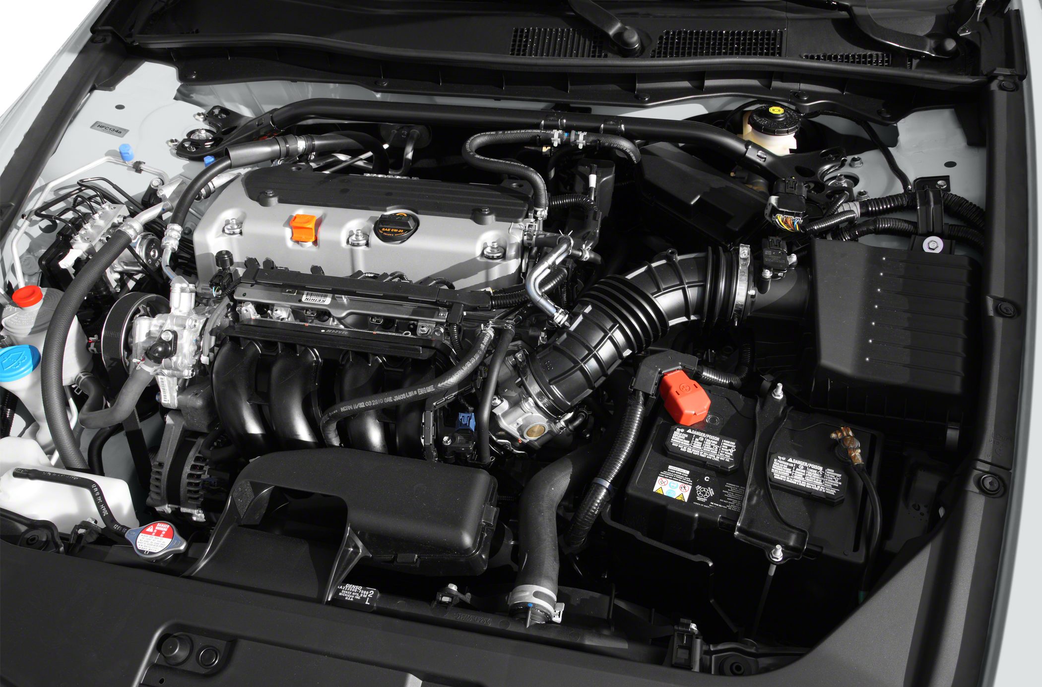 Modern engine bay with visible components and airflow system