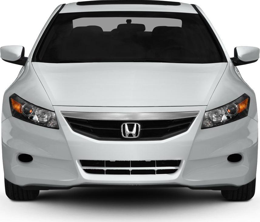 Front view of a car with distinct grille and headlight design