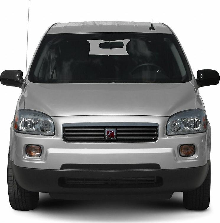 Front view showing headlights, grille, and bumper of a minivan