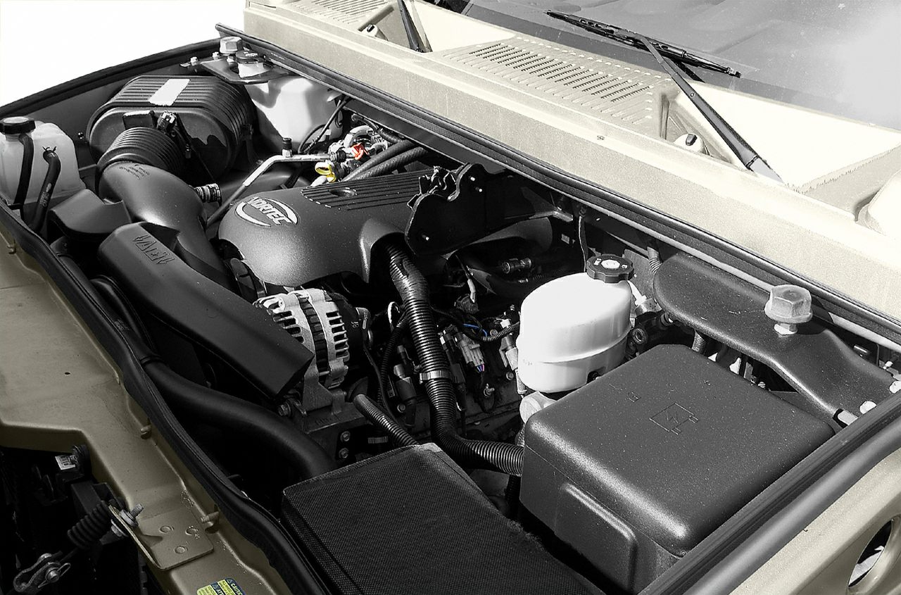 Engine bay with detailed components and airflow system