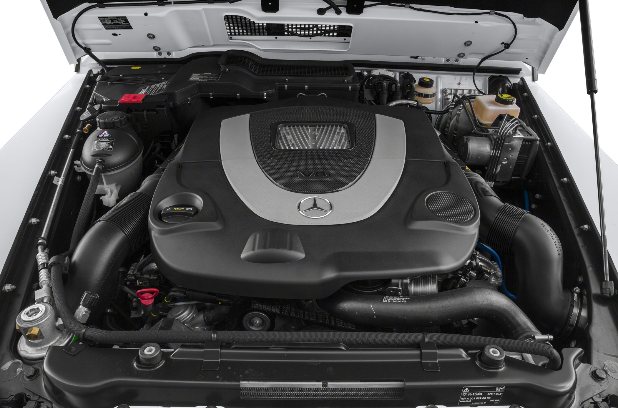 V8 engine bay with visible Mercedes logo and engine cover