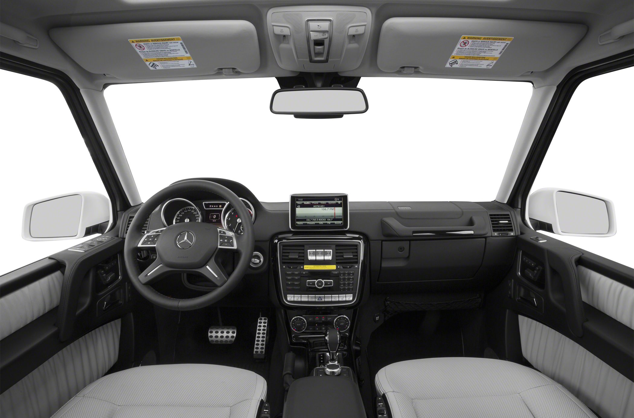 Dashboard, steering wheel, infotainment display, and luxury seating