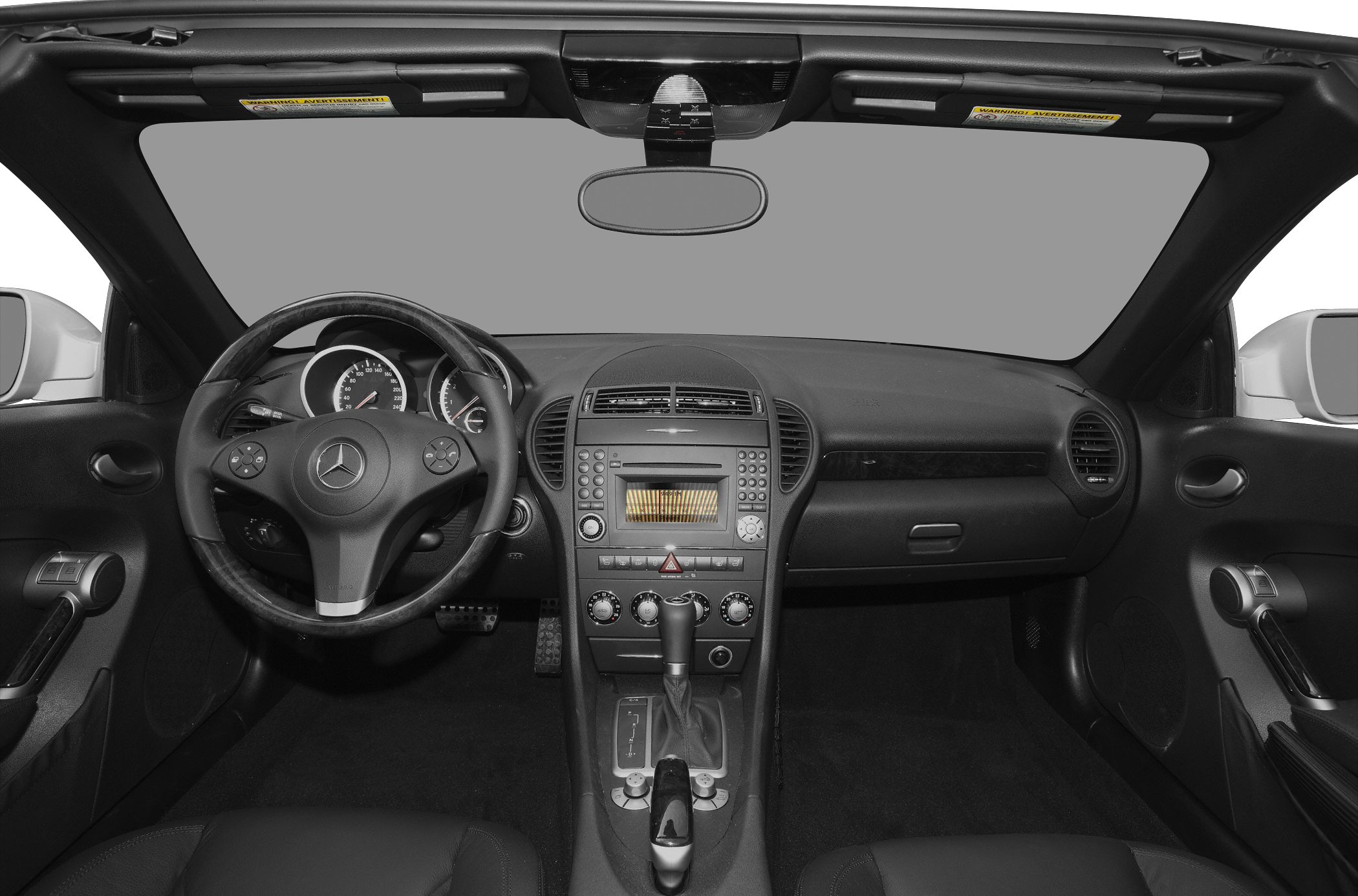 Dashboard and steering wheel of a luxury convertible interior