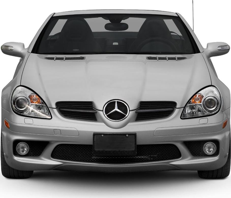 Front view with headlights, grille, and sporty bumper