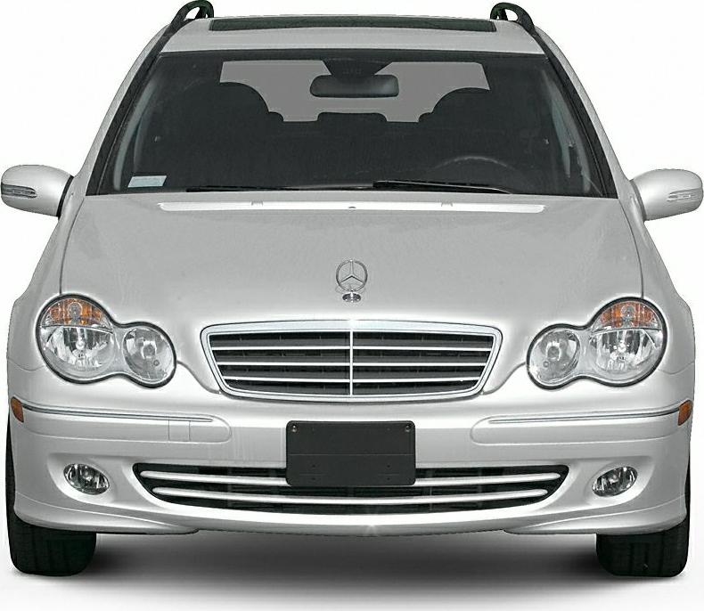 Front view with distinctive headlights, grille, and fog lights of a wagon