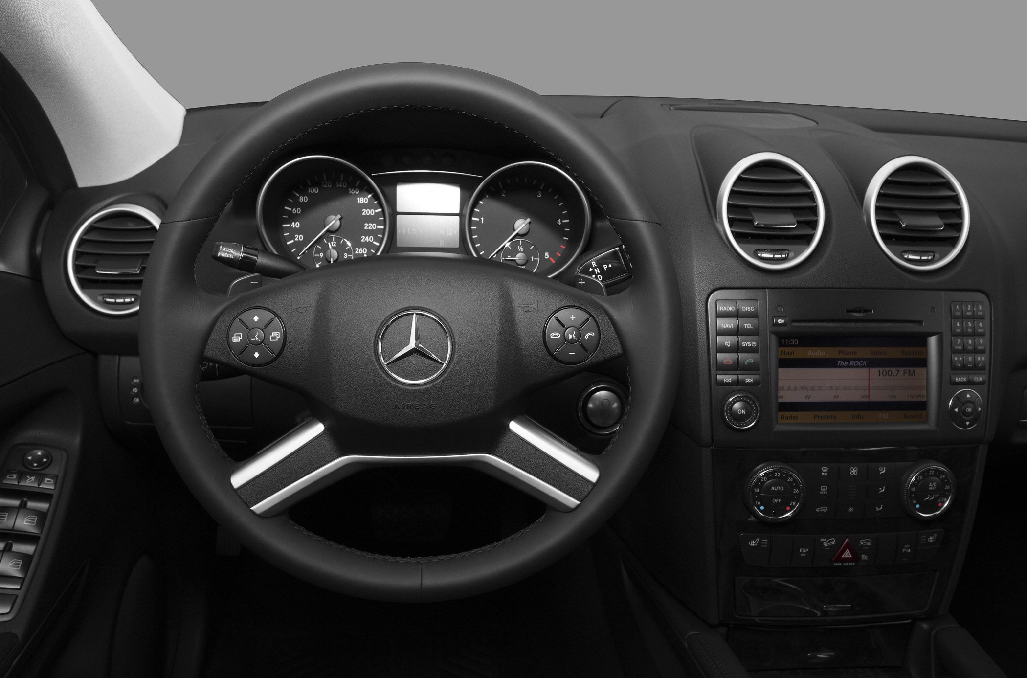 Dashboard and steering wheel with central console of a modern vehicle
