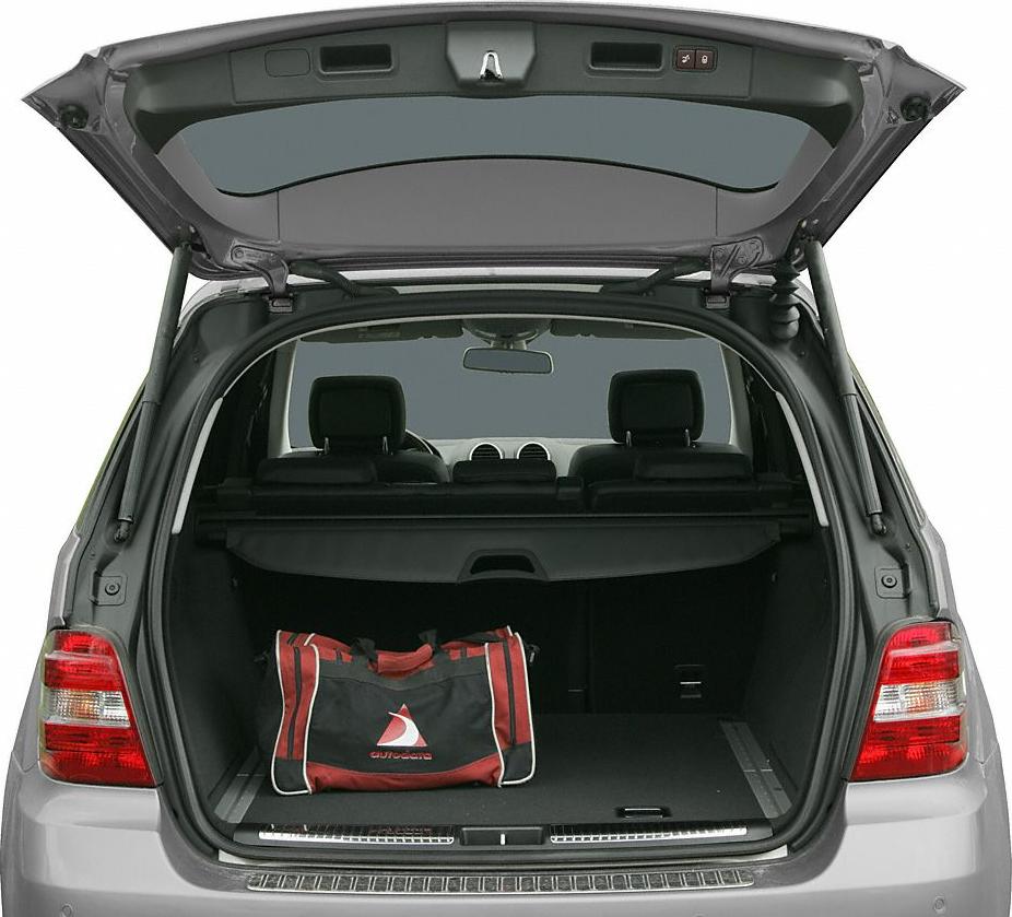 Open rear trunk with cargo bag and visible back seats
