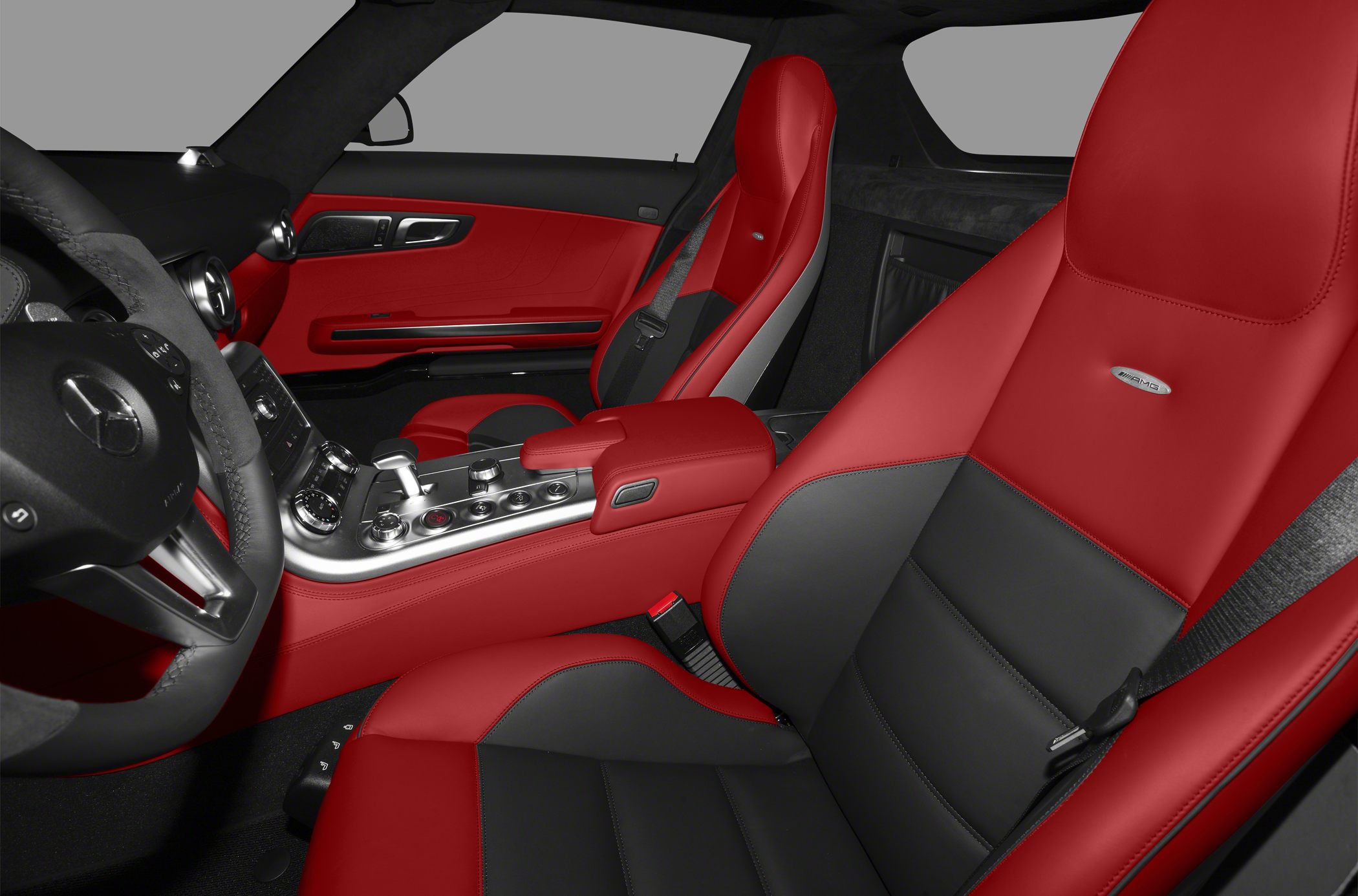 Red and black leather AMG seats and center console