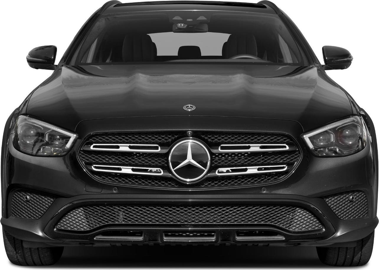 Close-up of front grille and LED headlights